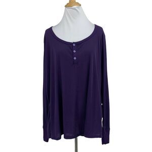 Adore Me Henley Sleep Shirt Plus Size 2X Purple Long Sleeve Rib Stretch Tee
